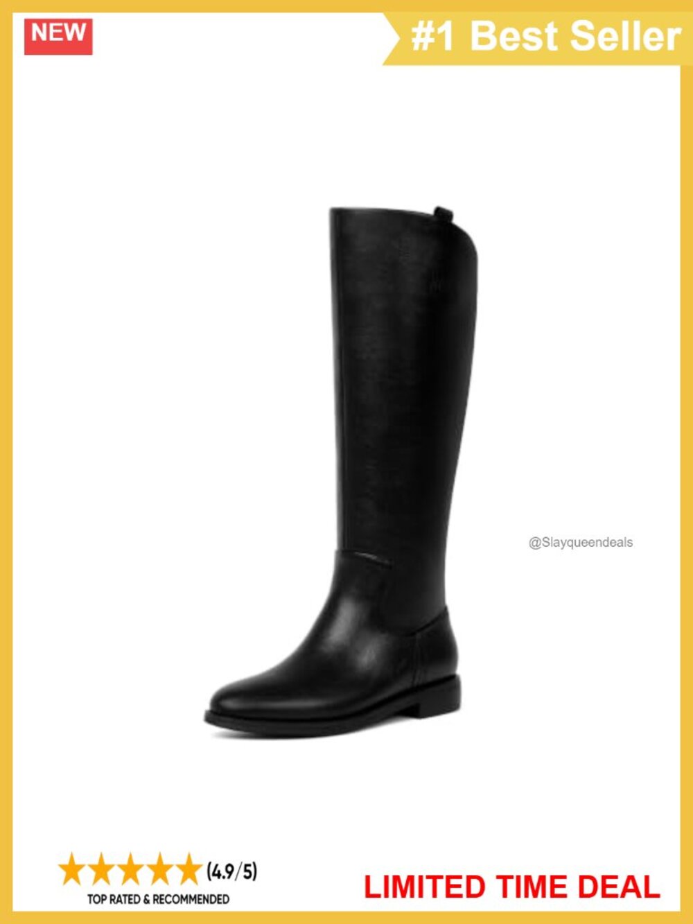 Knee High Riding Boots Faux Leather Round Toe Flat Chunky Heel